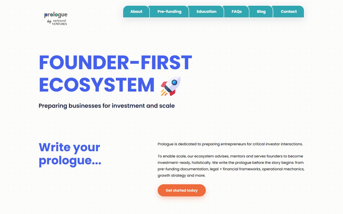 Prologue by Earlyseed Ventures homepage